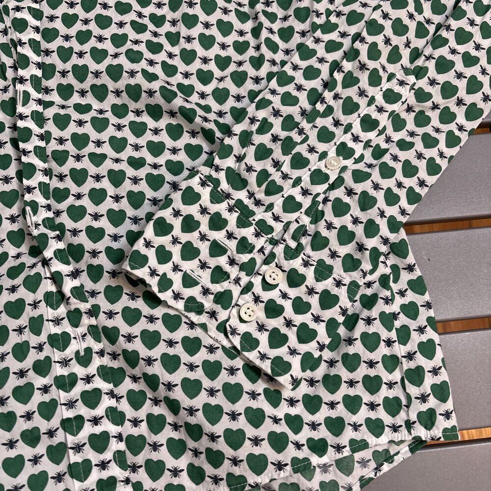 J. Crew Shirt Womens Size 10 Green Heart Fly Multicolor Long Sleeve Button Down - Picture 3 of 9